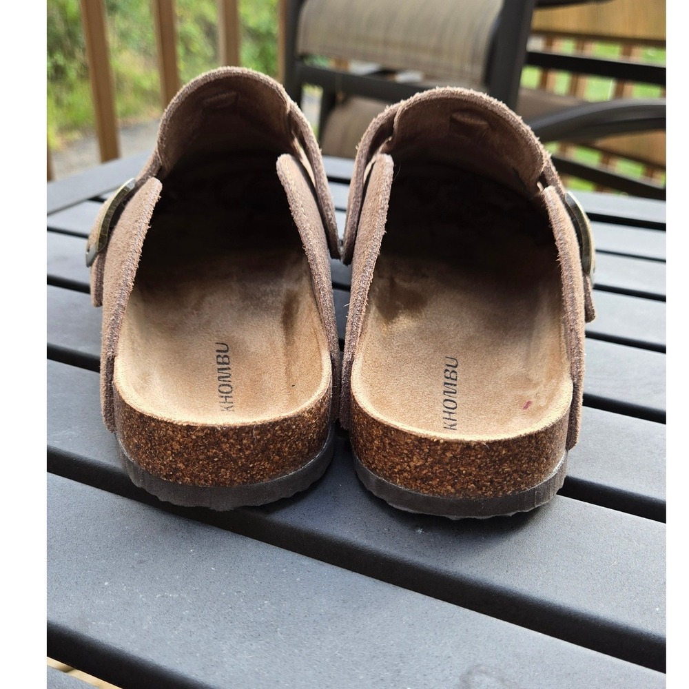 Khombu womens Suede Clogs Tan Buckle Strap Cork Footbed Slip On Shoes size 10 - Picture 5 of 5